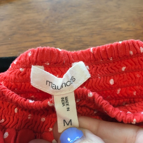 Maurices Red Polka Dot Off Shoulder Blouse Medium - Picture 6 of 7